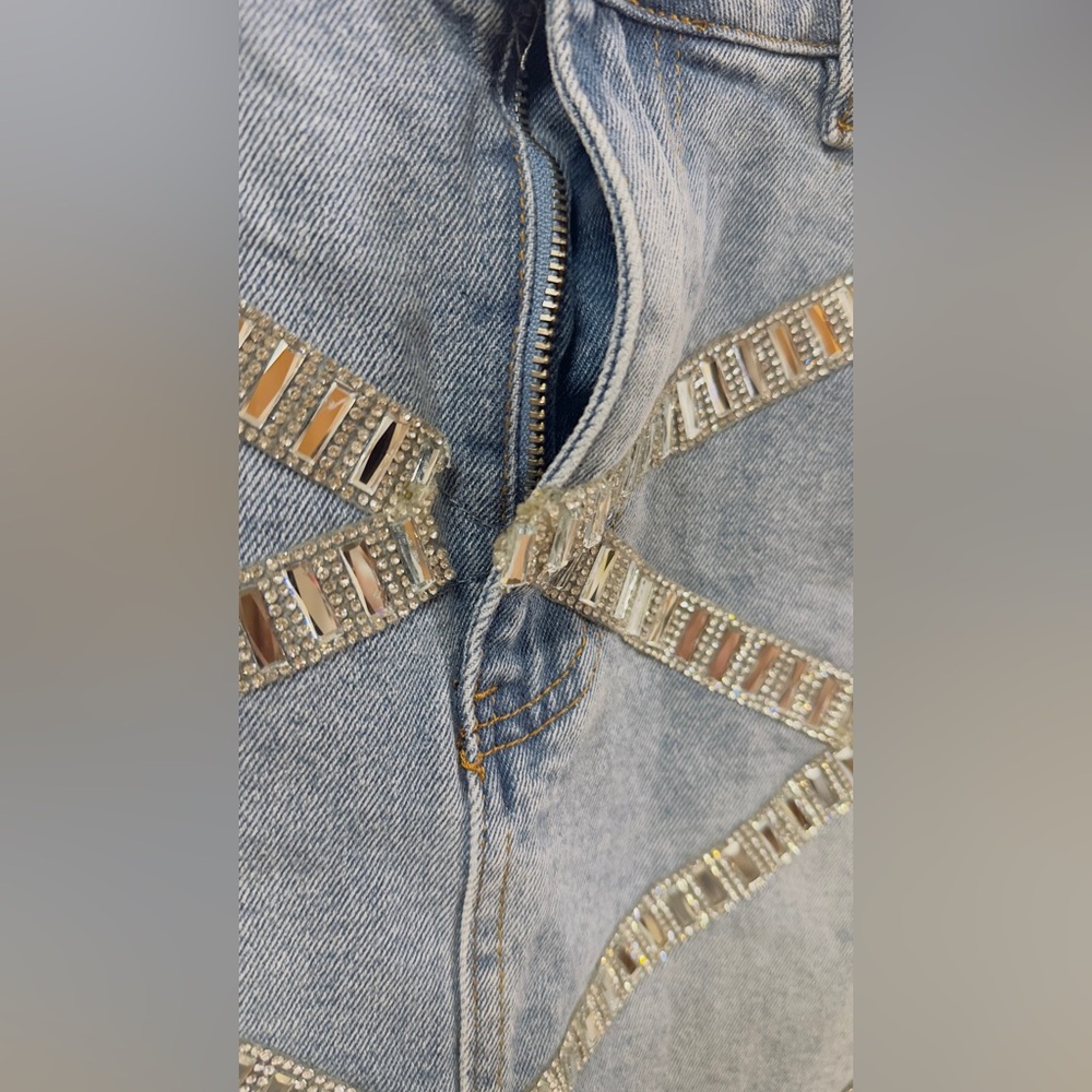AKIRA Embellished Light Blue Denim Mini Skirt. (Mix25) - Picture 3 of 4